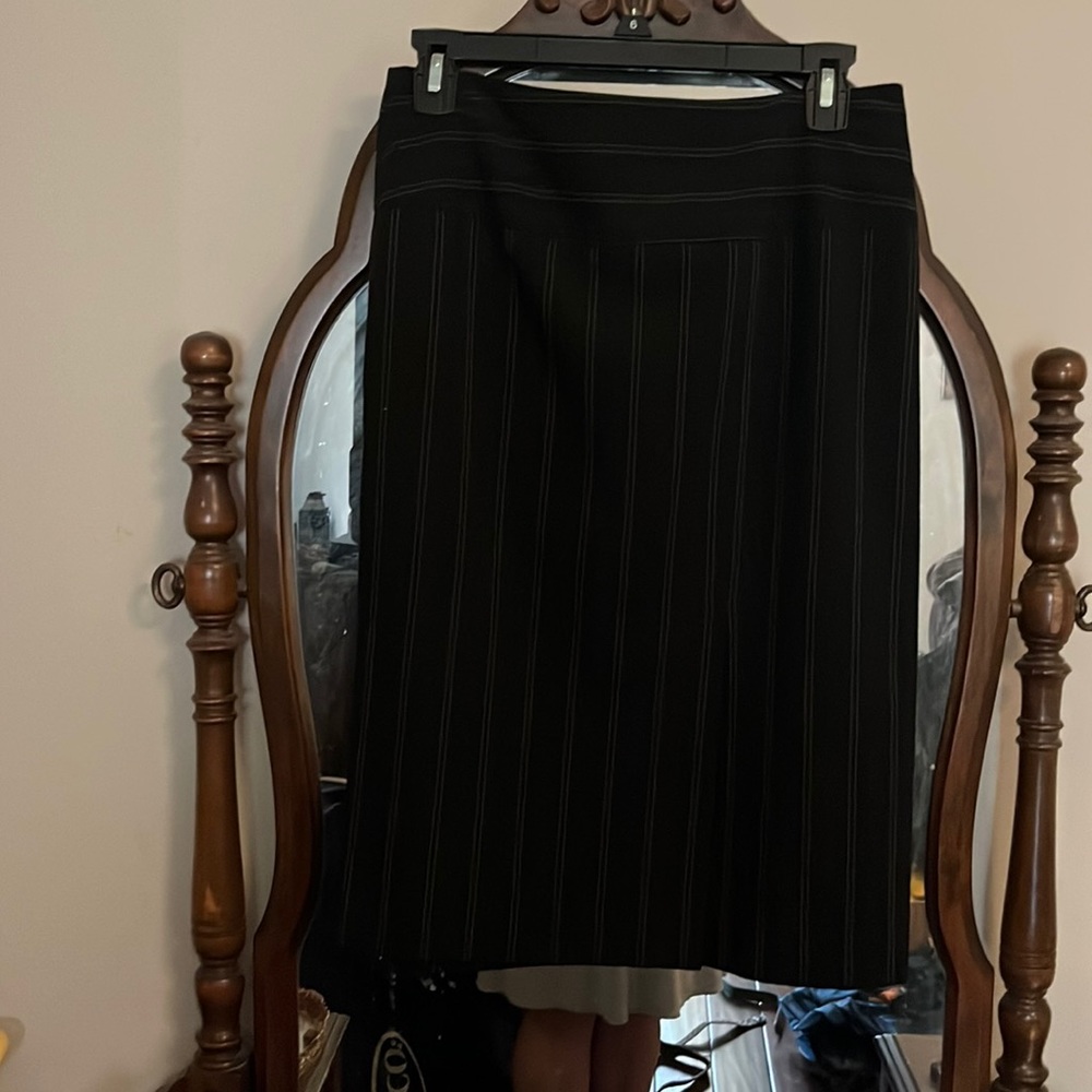 Black Pen Stripe Skirt with Slit